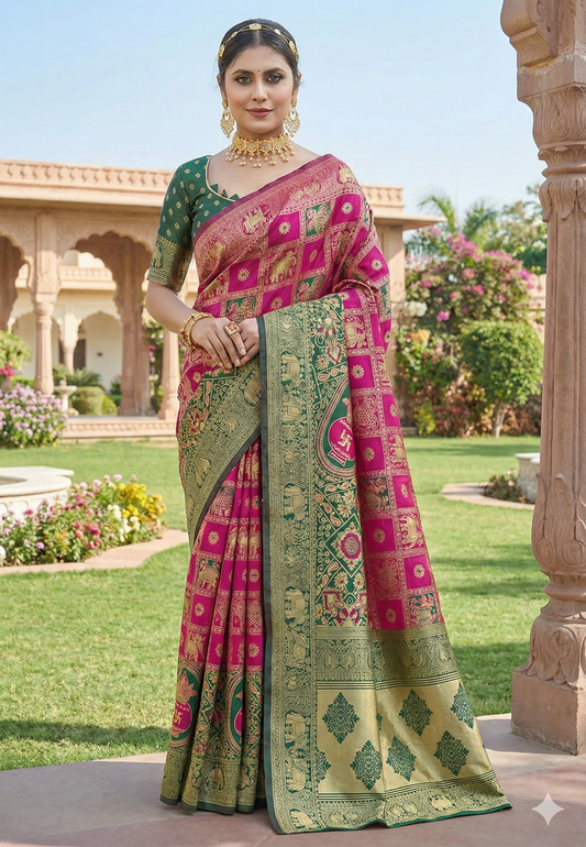 Designer Jacquard Cotton Silk Saree with Blouse - Perfect for Weddings & Festivals