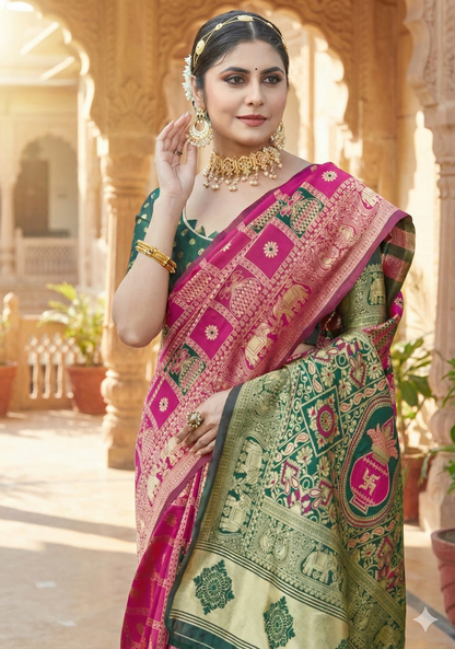 Designer Jacquard Cotton Silk Saree with Blouse - Perfect for Weddings & Festivals