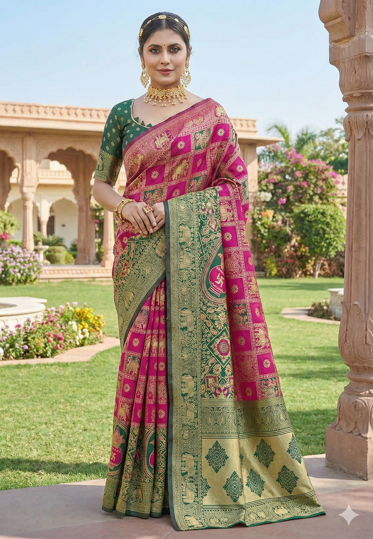 Designer Jacquard Cotton Silk Saree with Blouse - Perfect for Weddings & Festivals