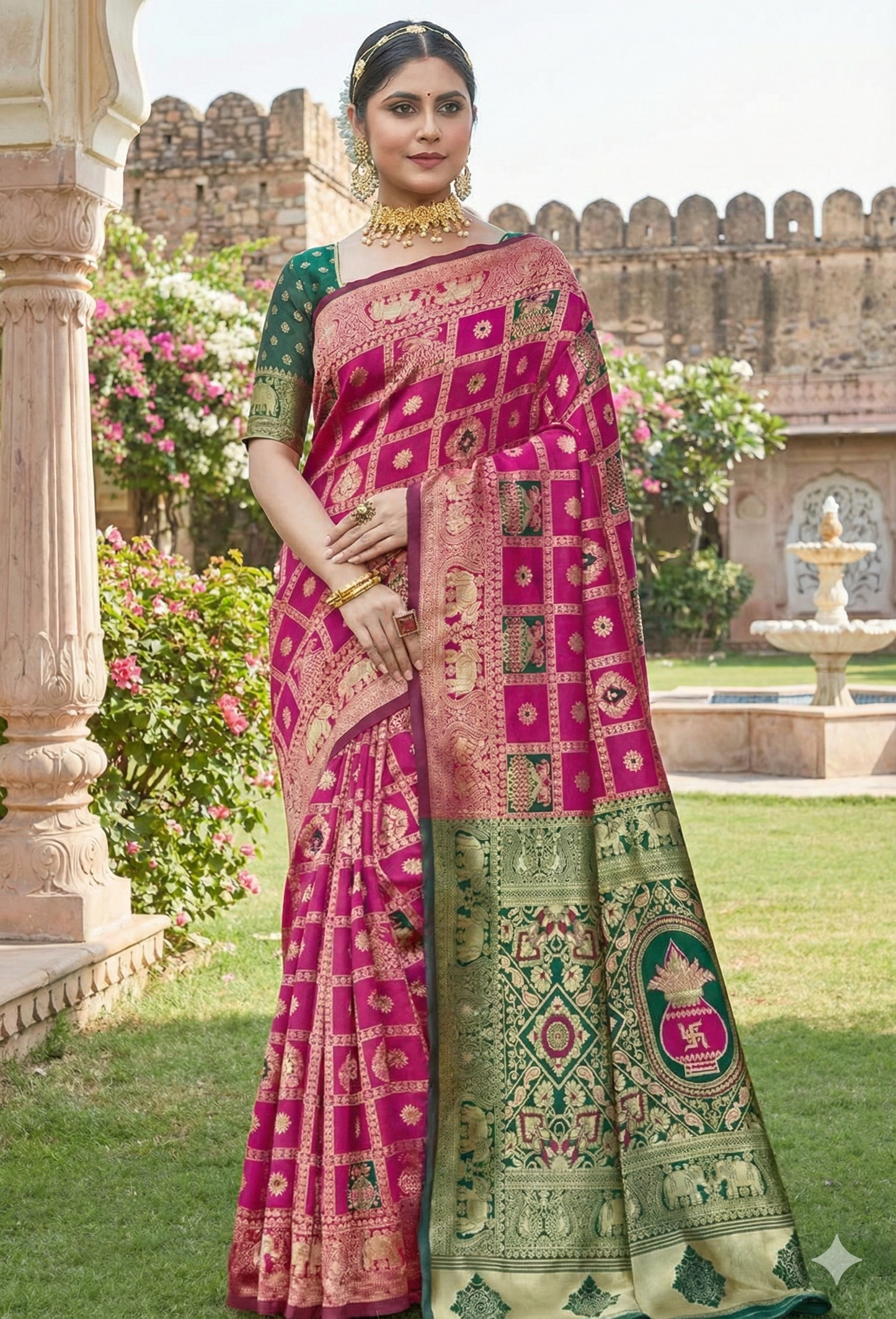 Designer Jacquard Cotton Silk Saree with Blouse - Perfect for Weddings & Festivals