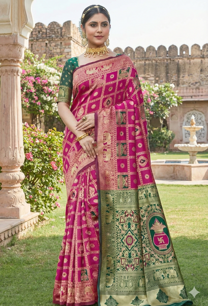 Designer Jacquard Cotton Silk Saree with Blouse - Perfect for Weddings & Festivals